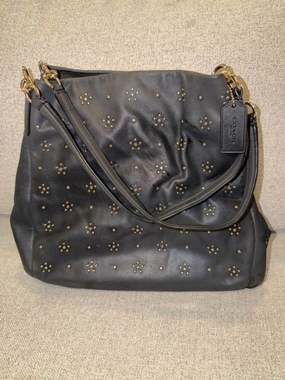 Coach Studded Floral Leather Hobo Bag